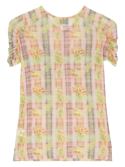 Ruched Checked Mesh Top