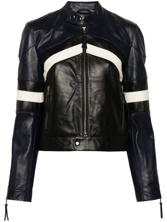 Zip-Up Leather Biker Jacket