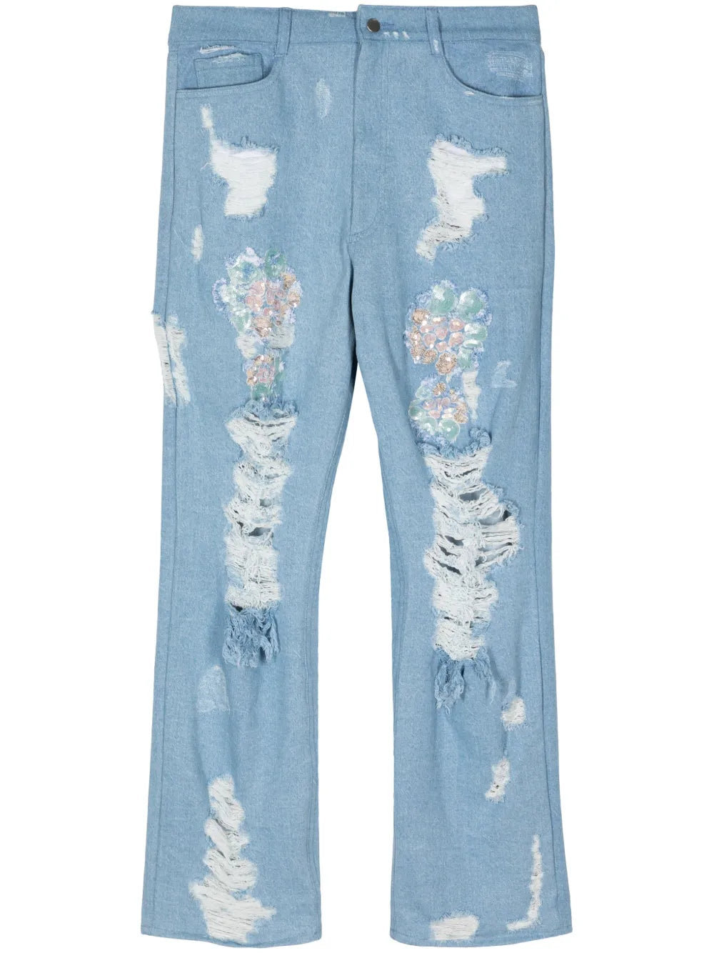 Sequin-Detail Distressed Jeans