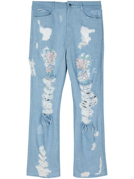 Sequin-Detail Distressed Jeans