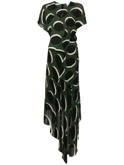 Graphic-Print Draped Midi Dress