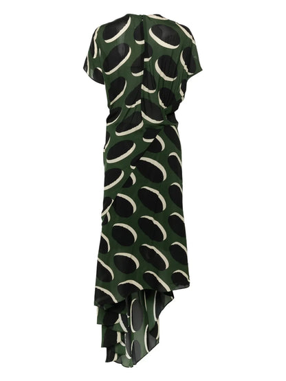 Graphic-Print Draped Midi Dress