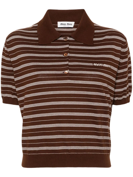 Striped Knitted Polo Top