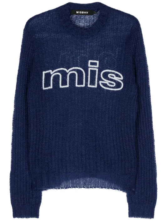 Logo-Print Open-Knit Jumper