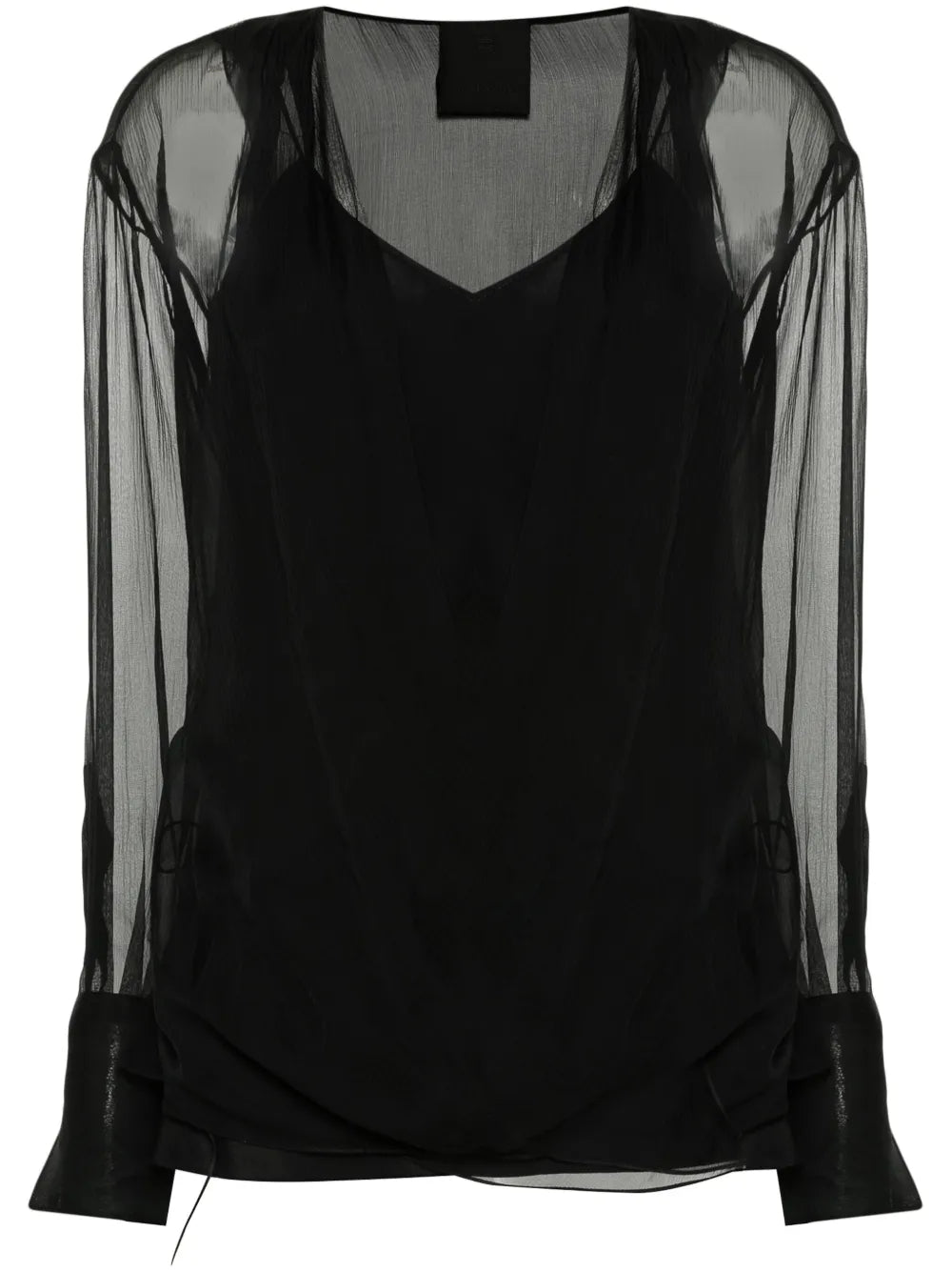 Long-Sleeve Silk Wrap Blouse