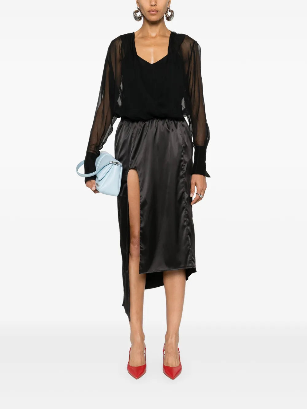 Long-Sleeve Silk Wrap Blouse