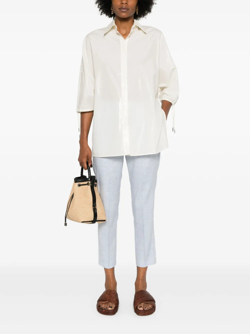 Beaded Trim-Detail Taffeta Shirt