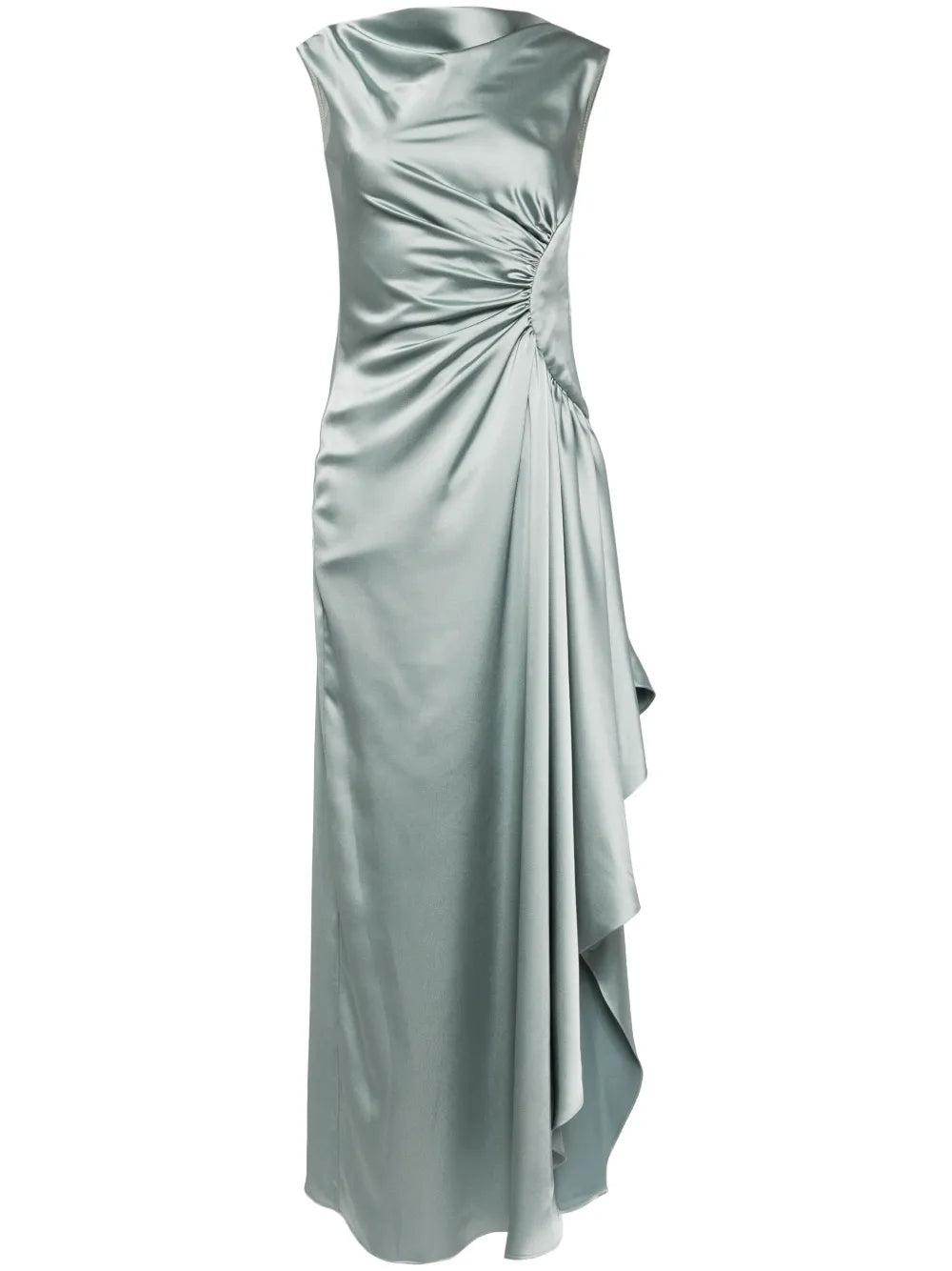 Asymmetric Draped Satin Gown