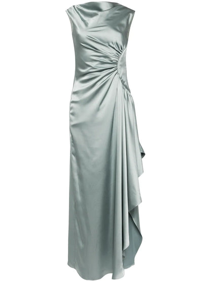 Asymmetric Draped Satin Gown