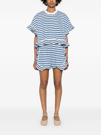Striped Peony Ruffled Shorts