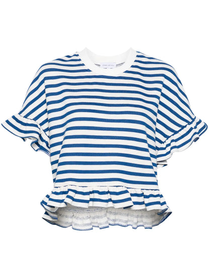 Striped Peony Ruffled Sweatshirt