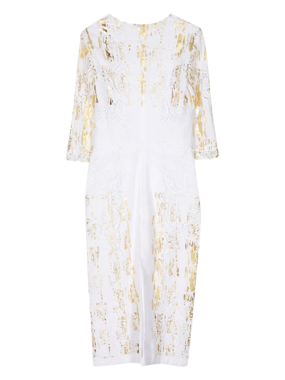 Foil-Print V-Neck Linen Dress