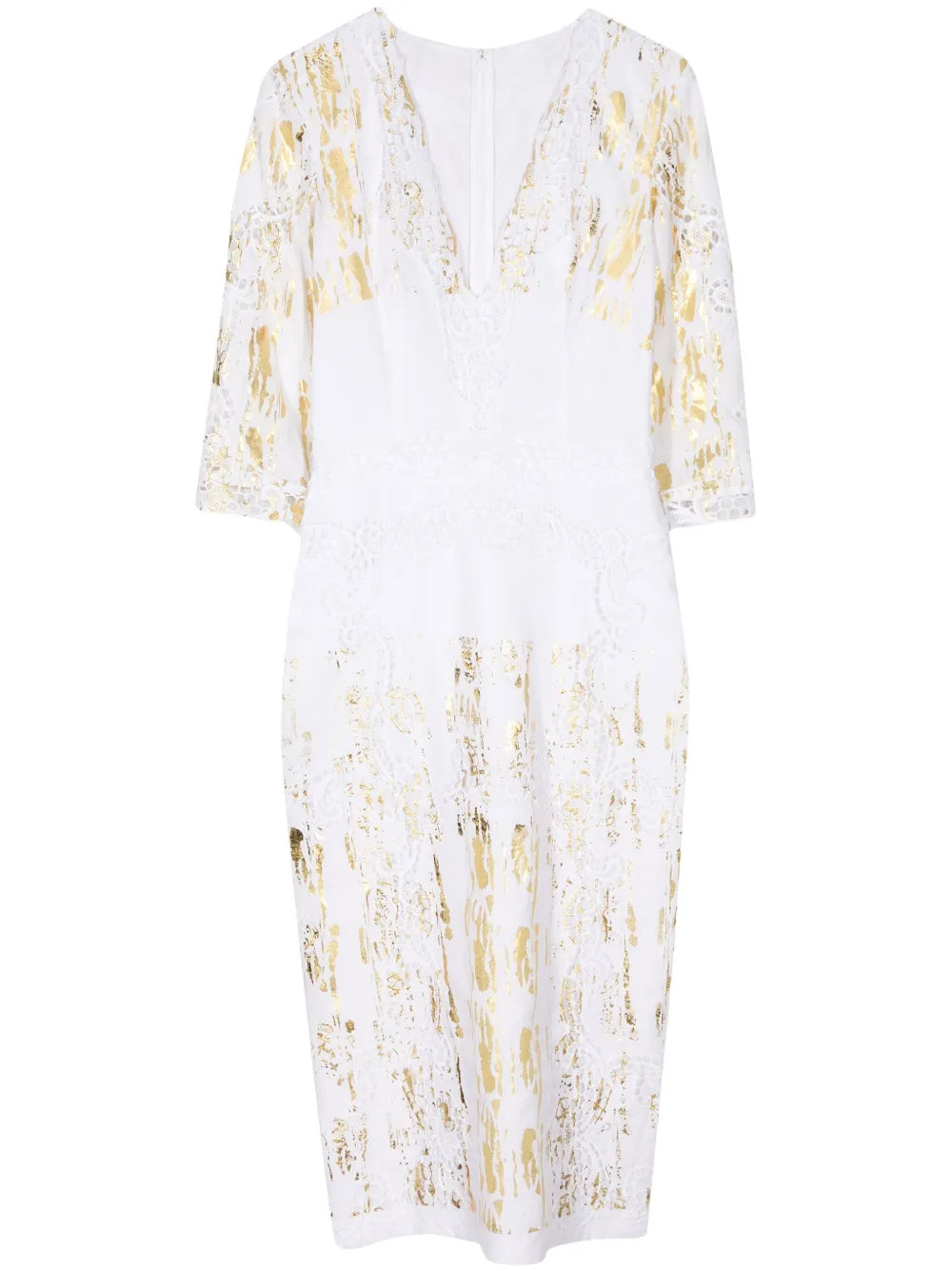 Foil-Print V-Neck Linen Dress