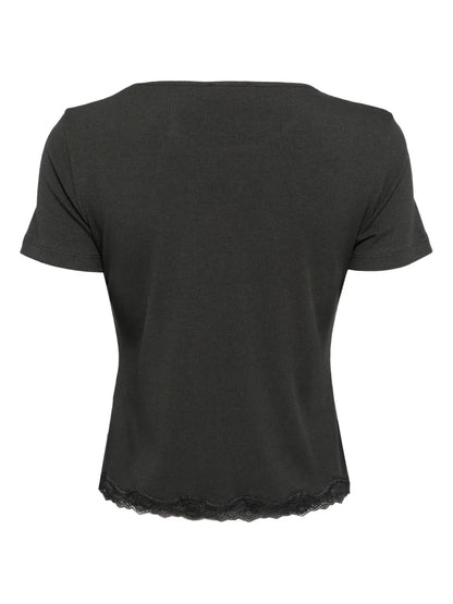 Rhinestone-Embellished Ribbed T-Shirt