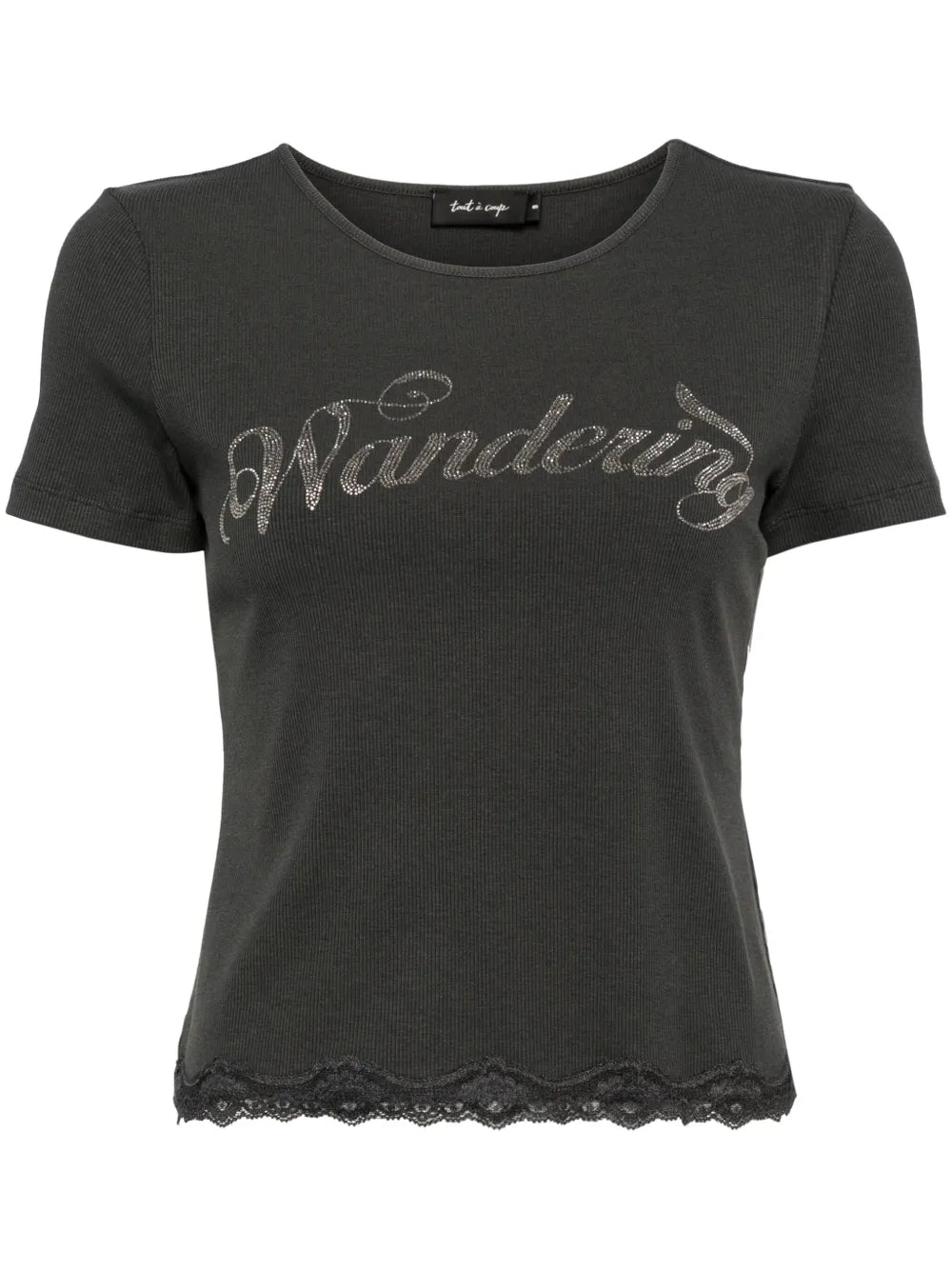 Rhinestone-Embellished Ribbed T-Shirt