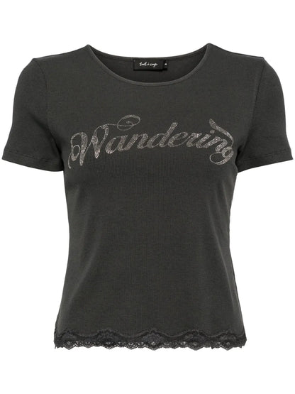Rhinestone-Embellished Ribbed T-Shirt