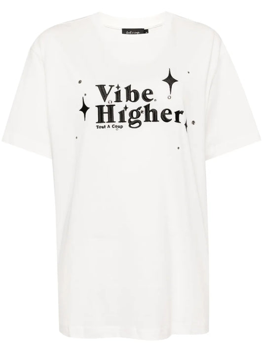 Slogan-Embroidered Cotton T-Shirt