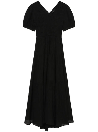 Puff-Sleeves Smocked Midi Dress