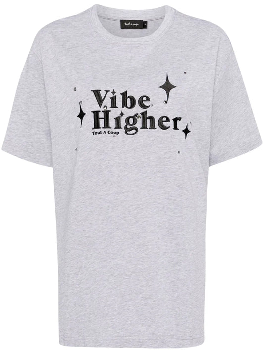 Slogan-Embroidered Cotton T-Shirt