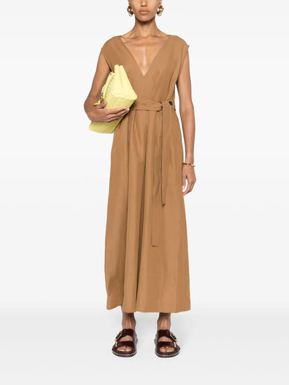 Belted V-Neck Midi Dress