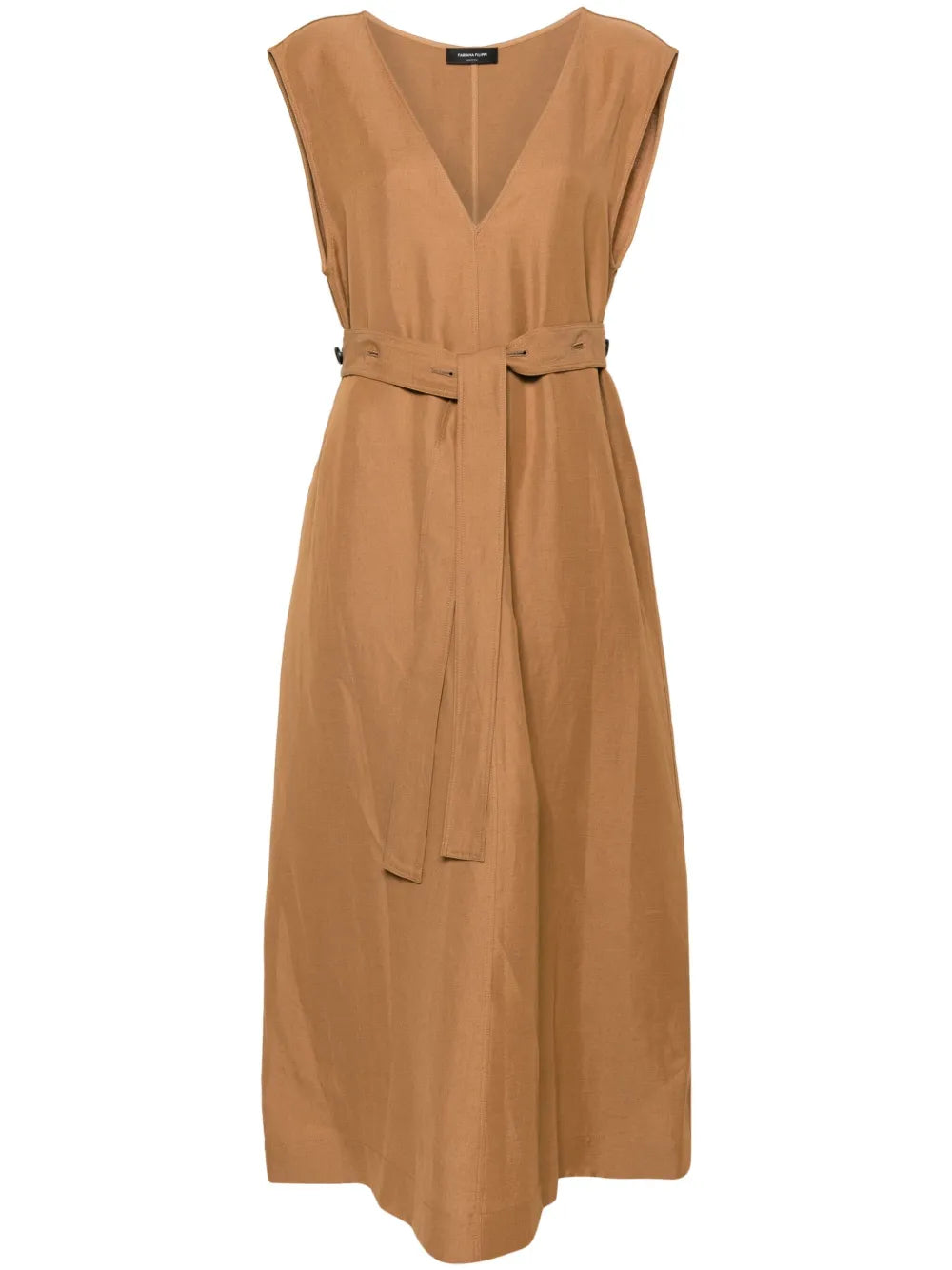 Belted V-Neck Midi Dress