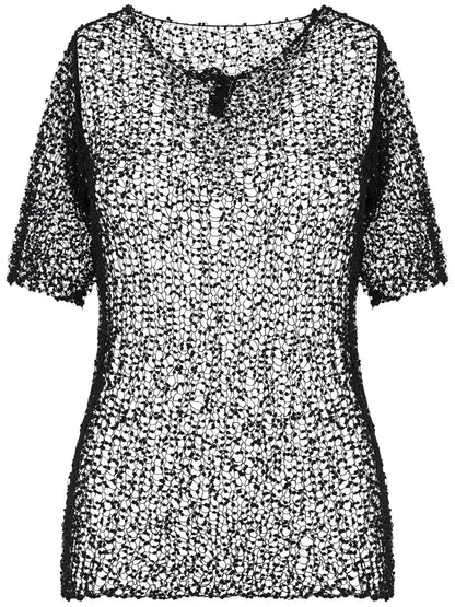 Dot-Embroidered Semi-Sheer Top