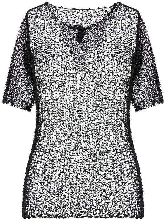 Dot-Embroidered Semi-Sheer Top