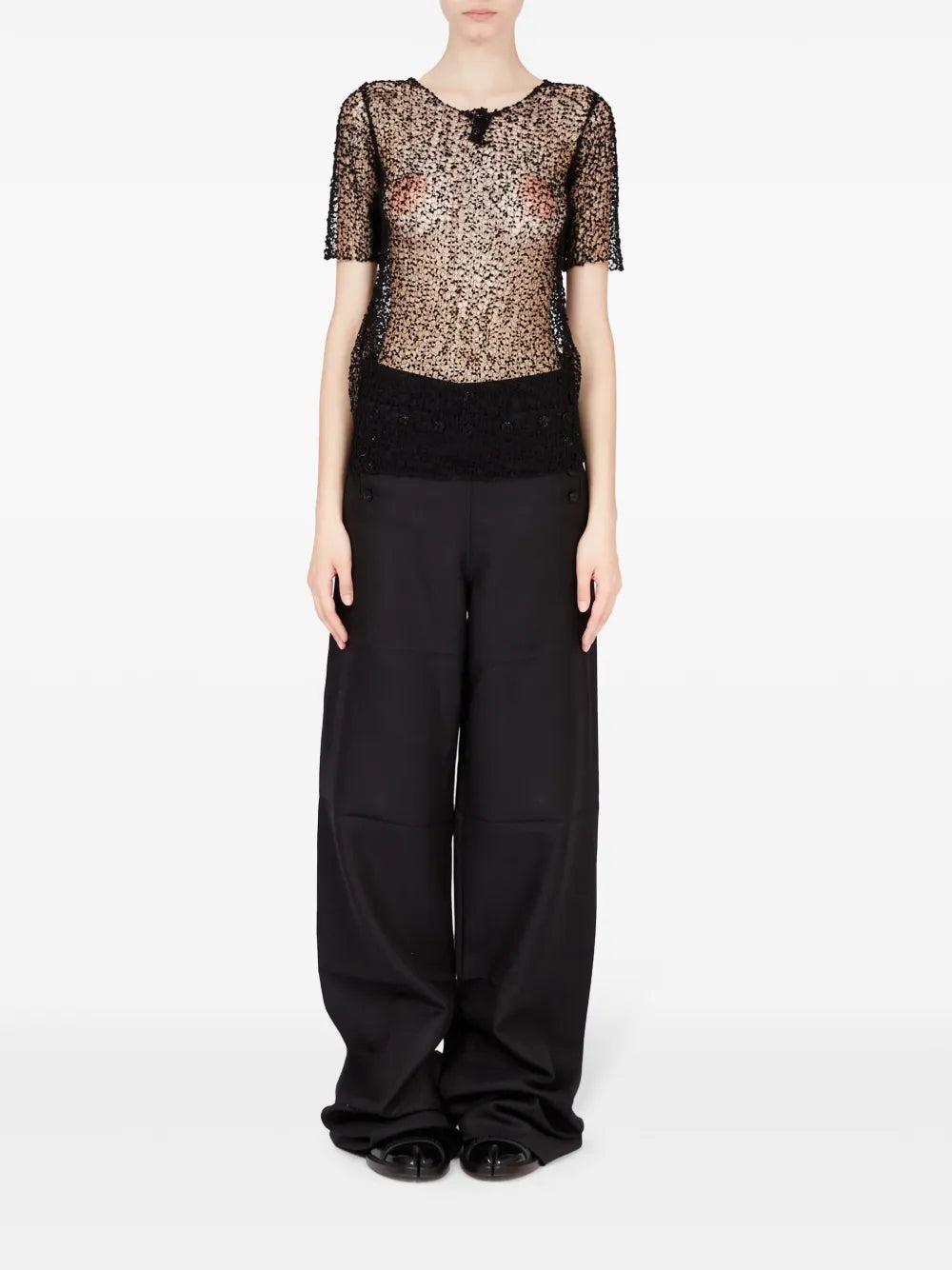 Dot-Embroidered Semi-Sheer Top