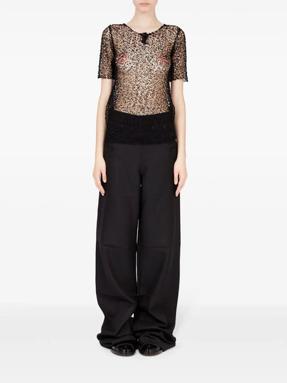 Dot-Embroidered Semi-Sheer Top