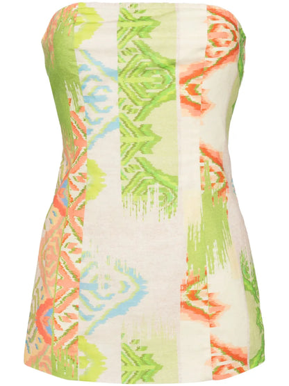 Abstract-Print Strapless Top