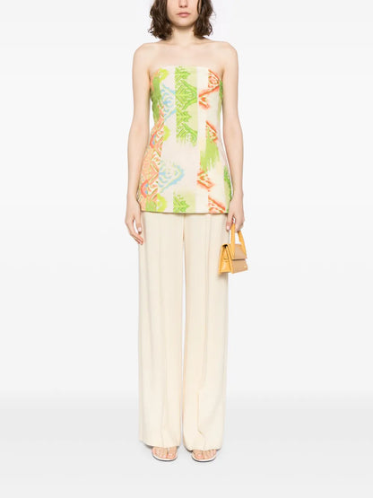 Abstract-Print Strapless Top