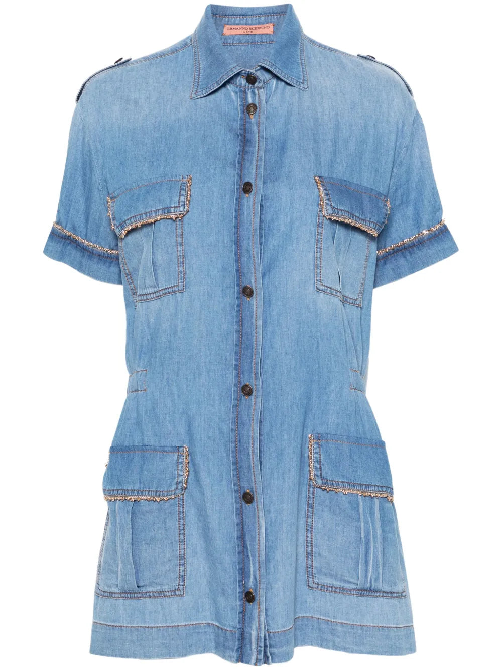 Chain-Trim Chambray Shirt