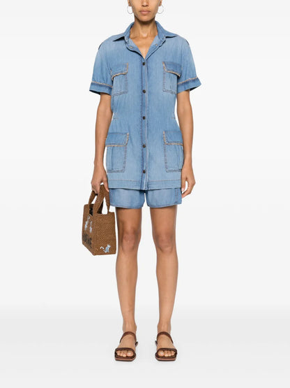 Chain-Trim Chambray Shirt