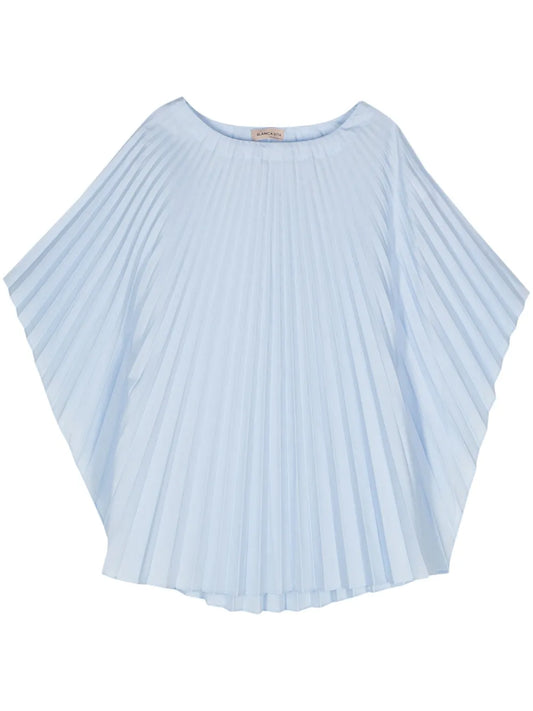 Boat-Neck Pleated Blouse