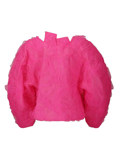 Tulle-Overlay Cropped Jacket