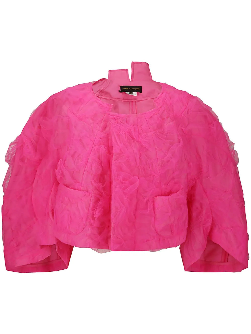 Tulle-Overlay Cropped Jacket
