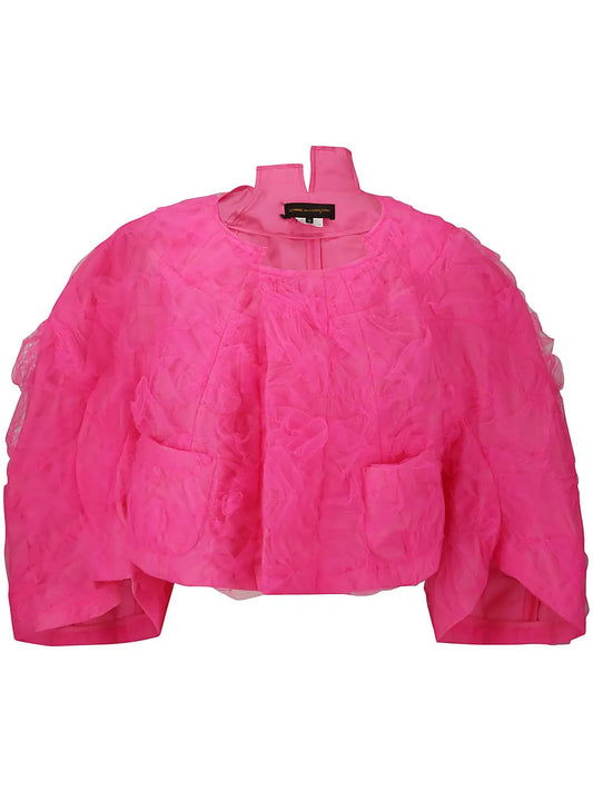 Tulle-Overlay Cropped Jacket