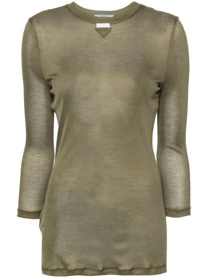 Triangle-Logo Semi-Sheer Silk Top