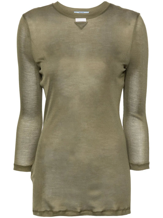 Triangle-Logo Semi-Sheer Silk Top