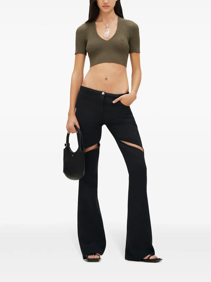 Ribbed Knit V-Neck Top