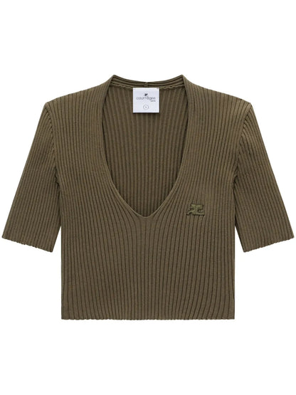 Ribbed Knit V-Neck Top