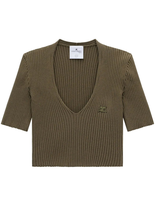 Ribbed Knit V-Neck Top