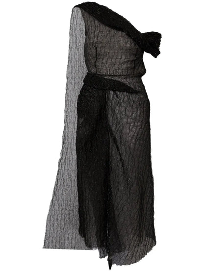 Asymmetric Draped Midi Dress