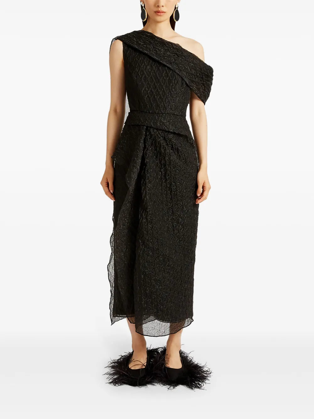Asymmetric Draped Midi Dress