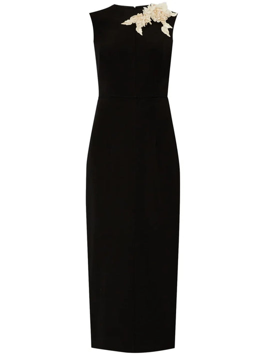 Floral-Appliqué Midi Dress