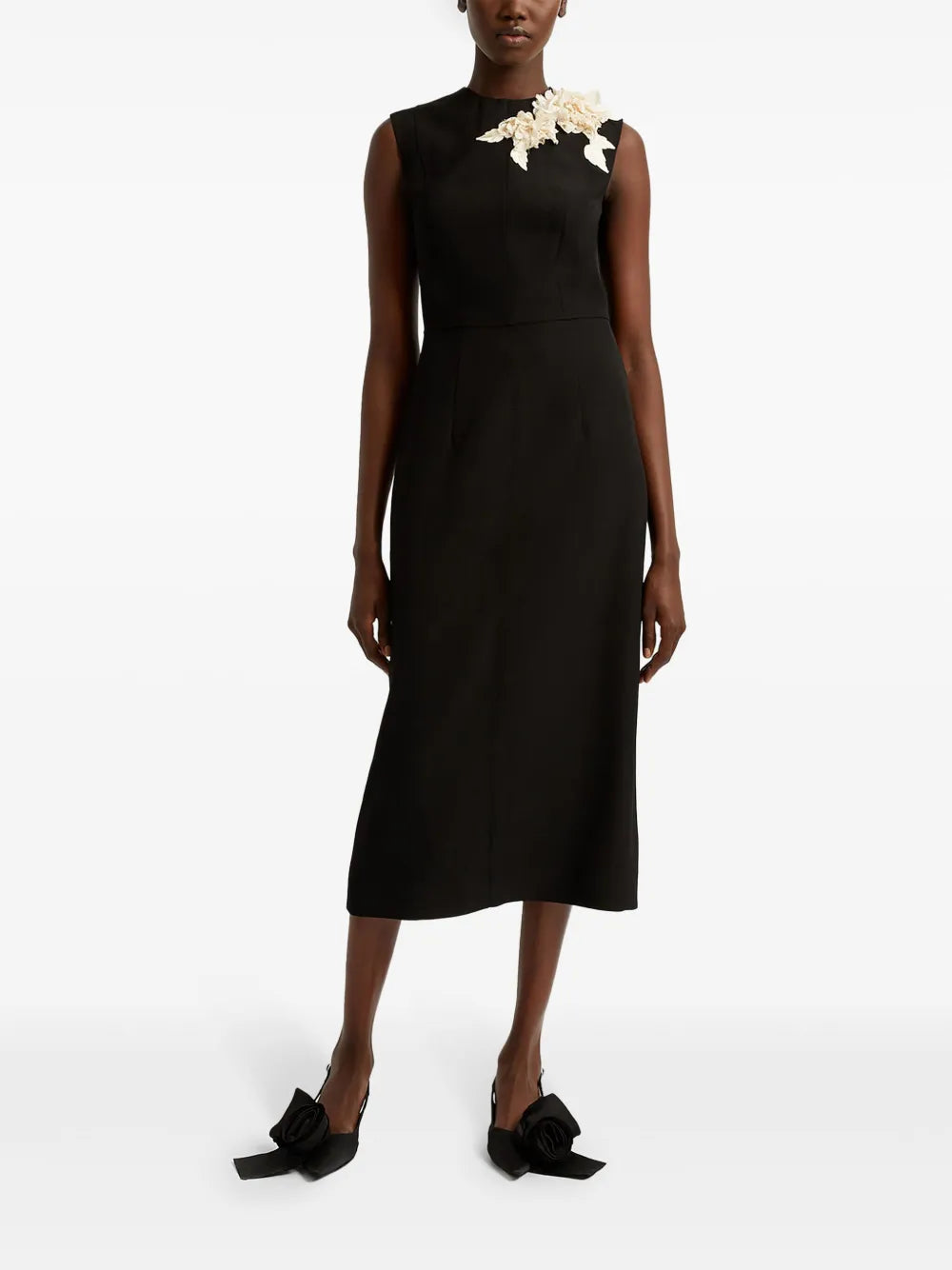 Floral-Appliqué Midi Dress