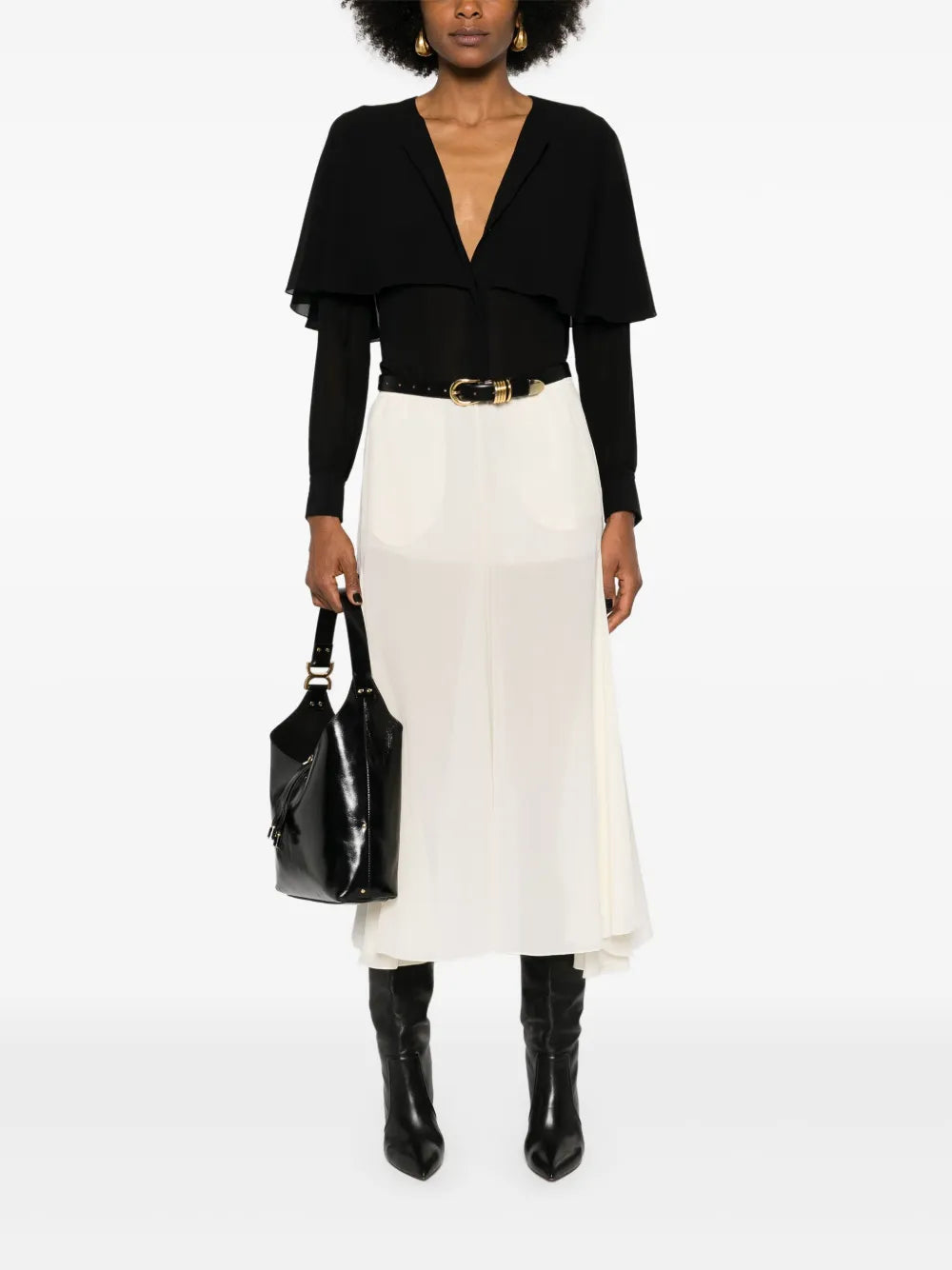 Cape-Attachment Silk Shirt