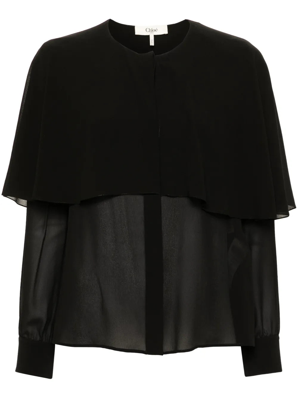 Cape-Attachment Silk Shirt