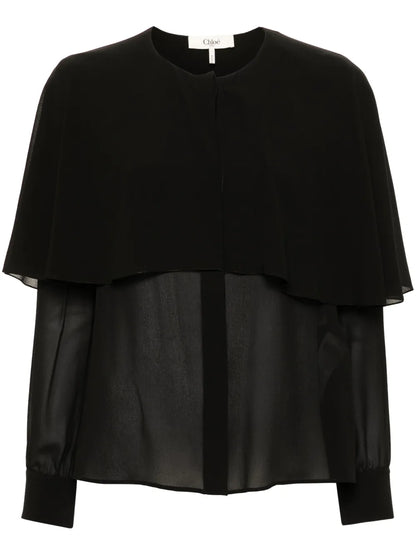 Cape-Attachment Silk Shirt