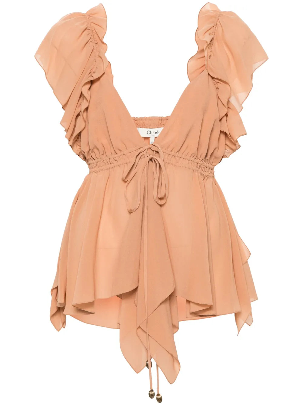 Ruffled Sleeveless Silk Blouse